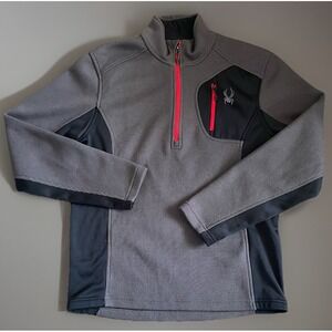 Spyder Full Zipper Jacket Gray Black Embroidered Logo Mid Weight Ski Medium JBHS